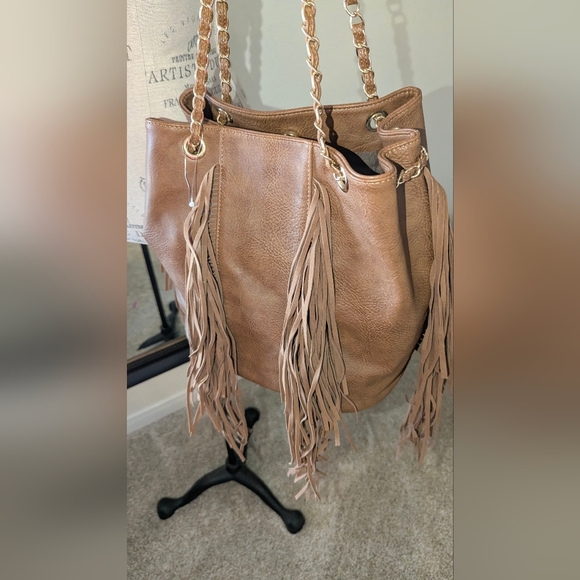 Brown Fringe Leather Tote Bag (M/L) - Picture 6 of 13
